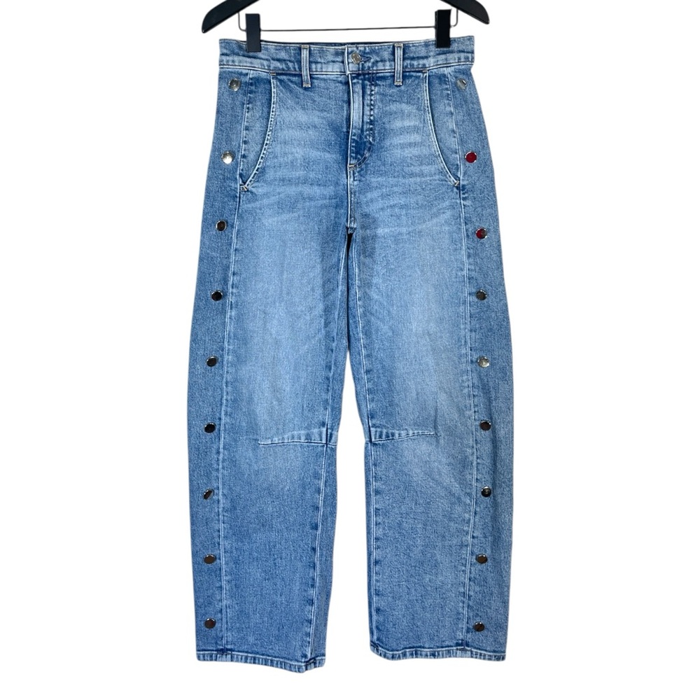 Le Jean Studded Frankie Barrel Jeans in Blue Haven Size 26 High Rise - Picture 6 of 11